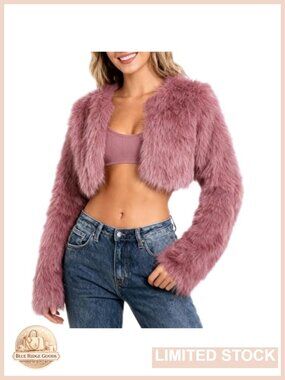 Faux Fur Cropped Coat Long Sleeve Open Front Lined Jacket